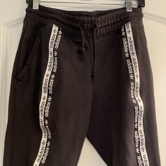 Adidas black white logo down leg joggers medium - Picture 2 of 4